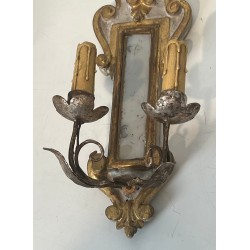 Paire d'Appliques Art Déco en Bois Sculpté avec Miroir | Travail Italien, vers 1935