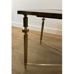 Table Basse Rectangulaire en Laiton et Plateau de Verre Laqué Noir, dans le Goût de la Maison Jansen, Vers 1940