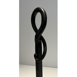 Pair of Important Cast Iron and Wrought Iron Andirons, French Work, Circa 1940