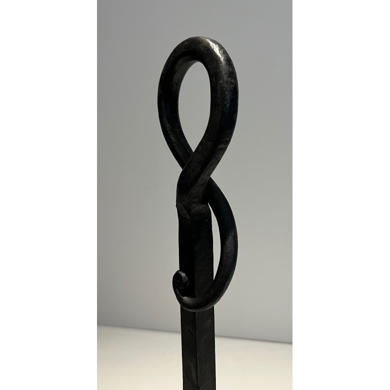 Pair of Important Cast Iron and Wrought Iron Andirons, French Work, Circa 1940