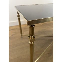 Table Basse Rectangulaire en Laiton et Plateau de Verre Laqué Noir, dans le Goût de la Maison Jansen, Vers 1940