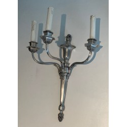 Pair of Louis XVI Style Silvered Metal Three-Arm Wall Lights | French Work, circa 1900