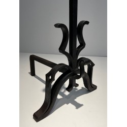 Pair of Important Cast Iron and Wrought Iron Andirons, French Work, Circa 1940