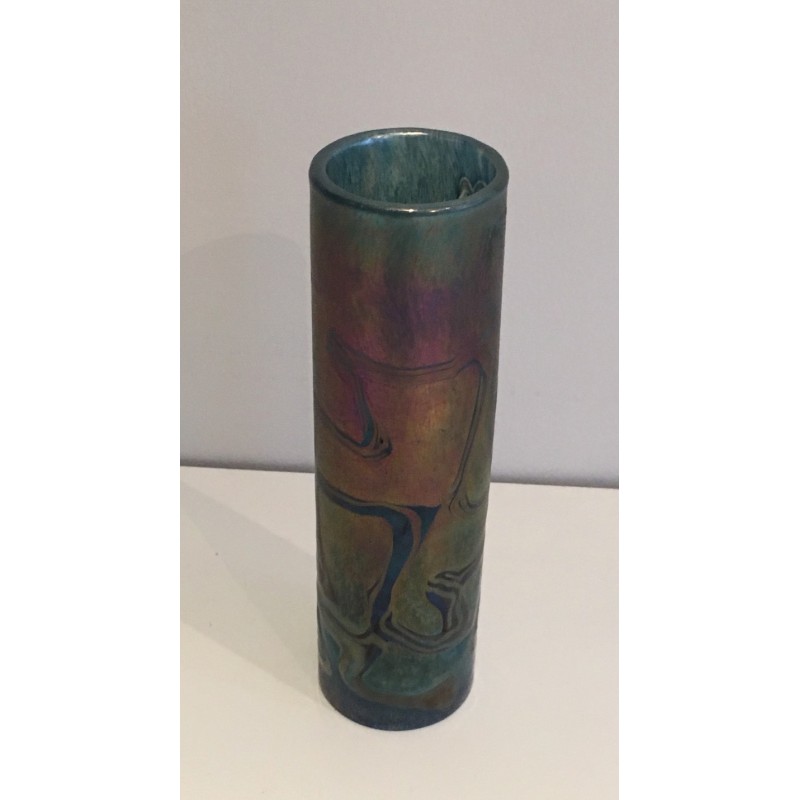 Vase Rouleau en Verre Irisé de Loetz, Travail Autrichien, Vers 1900