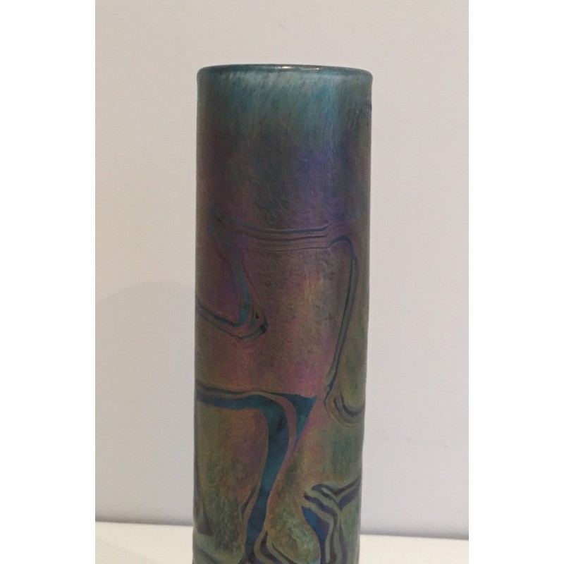 Vase Rouleau en Verre Irisé de Loetz, Travail Autrichien, Vers 1900