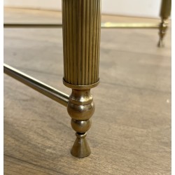 Rectangular Brass Coffee Table with Black Lacquered Glass Top, in the Style of Maison Jansen, Circa 1940
