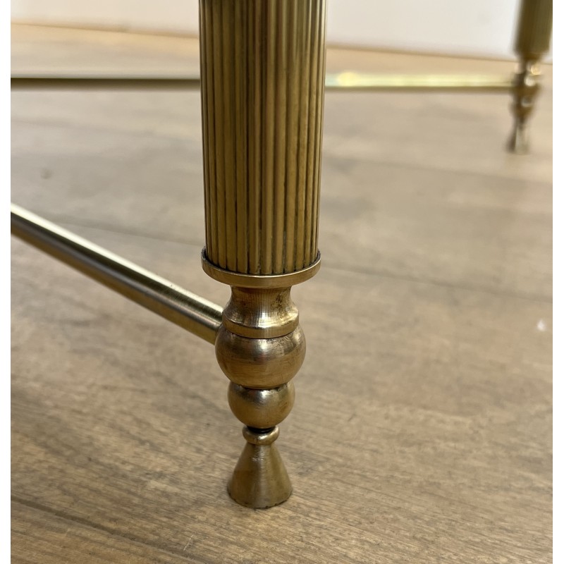 Rectangular Brass Coffee Table with Black Lacquered Glass Top, in the Style of Maison Jansen, Circa 1940