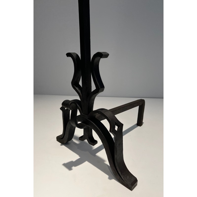 Pair of Important Cast Iron and Wrought Iron Andirons, French Work, Circa 1940