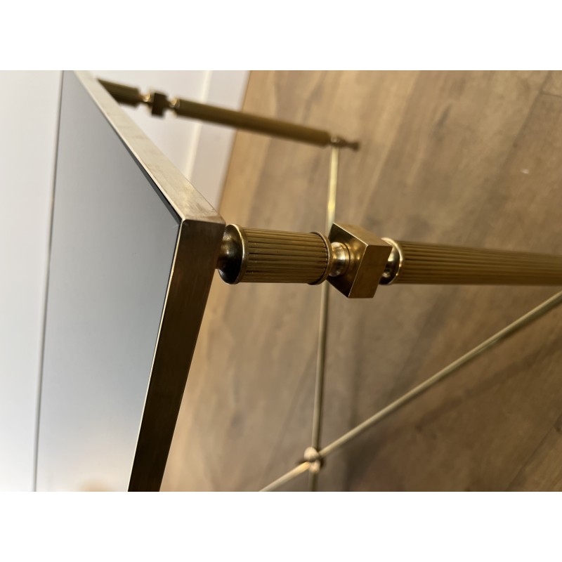 Rectangular Brass Coffee Table with Black Lacquered Glass Top, in the Style of Maison Jansen, Circa 1940