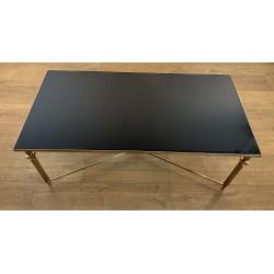Table Basse Rectangulaire en Laiton et Plateau de Verre Laqué Noir, dans le Goût de la Maison Jansen, Vers 1940