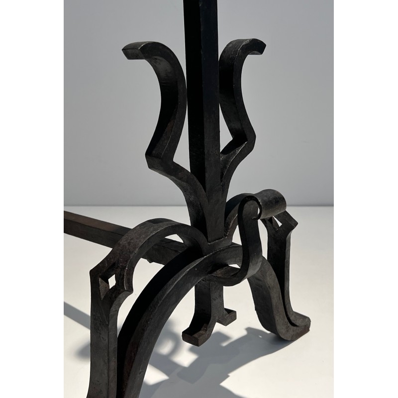Pair of Important Cast Iron and Wrought Iron Andirons, French Work, Circa 1940