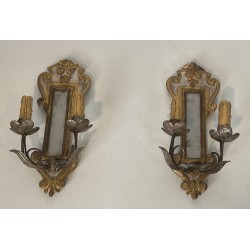 Paire d'Appliques Art Déco en Bois Sculpté avec Miroir | Travail Italien, vers 1935