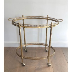 Table Roulante Ovale de Style Néoclassique en Laiton à Plateau Supérieur Amovible de la Maison Jansen, Vers 1940