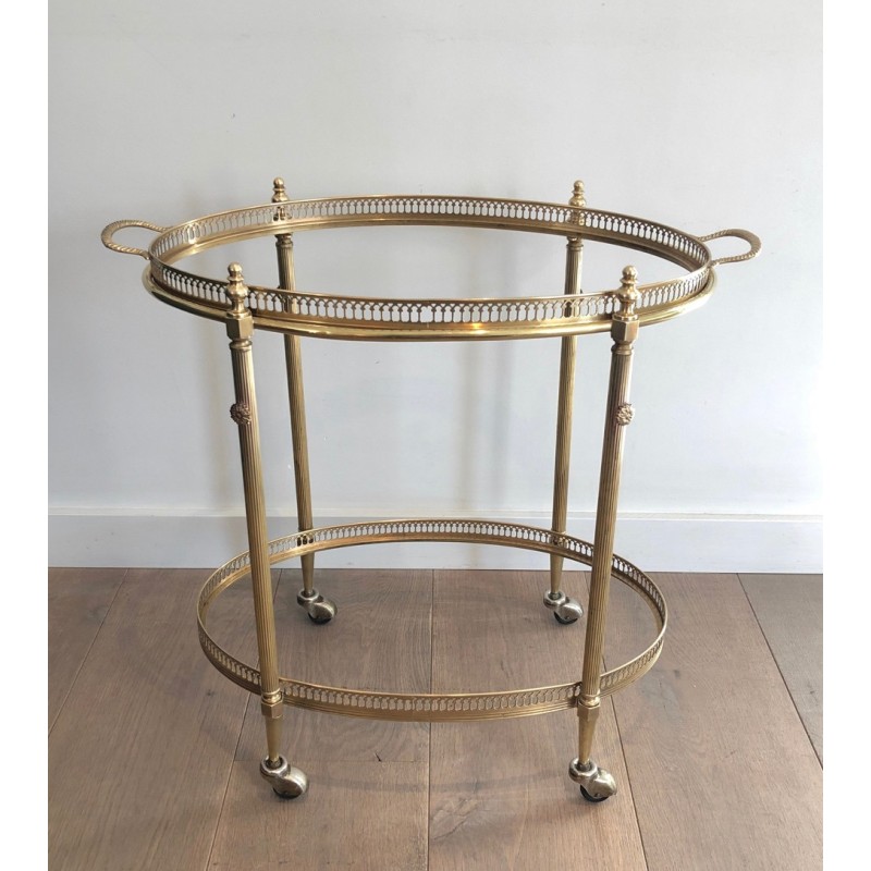 Neoclassical Style Oval Brass Drinks Trolley with Removable Top Tray by Maison Jansen, Circa 1940