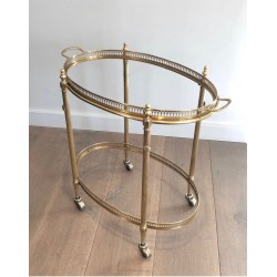 Neoclassical Style Oval Brass Drinks Trolley with Removable Top Tray by Maison Jansen, Circa 1940