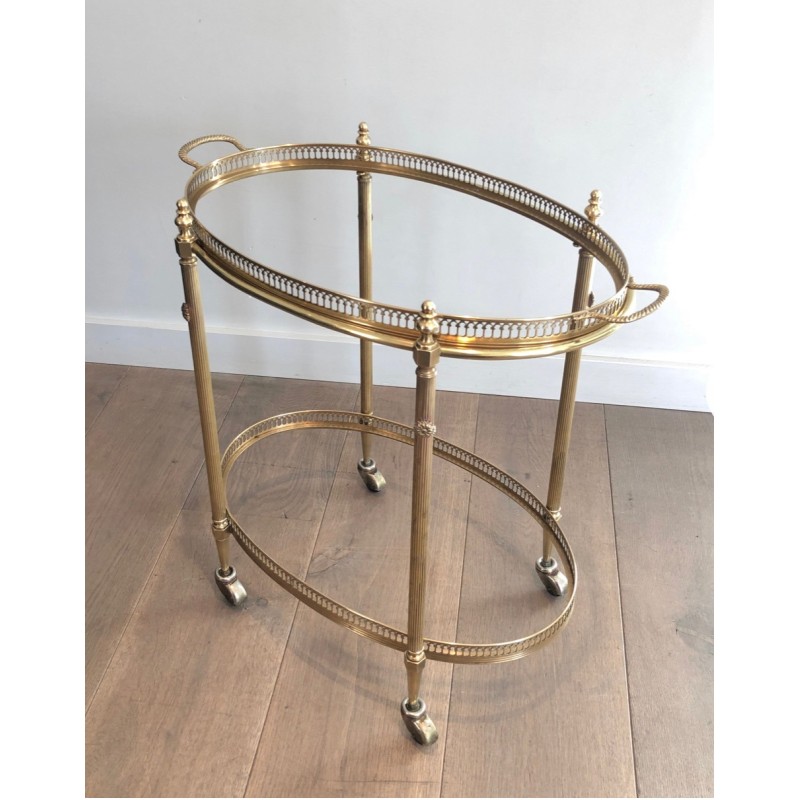 Neoclassical Style Oval Brass Drinks Trolley with Removable Top Tray by Maison Jansen, Circa 1940