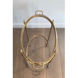 Neoclassical Style Oval Brass Drinks Trolley with Removable Top Tray by Maison Jansen, Circa 1940