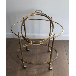 Neoclassical Style Oval Brass Drinks Trolley with Removable Top Tray by Maison Jansen, Circa 1940