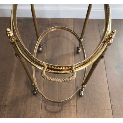 Neoclassical Style Oval Brass Drinks Trolley with Removable Top Tray by Maison Jansen, Circa 1940