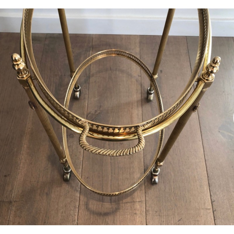 Neoclassical Style Oval Brass Drinks Trolley with Removable Top Tray by Maison Jansen, Circa 1940