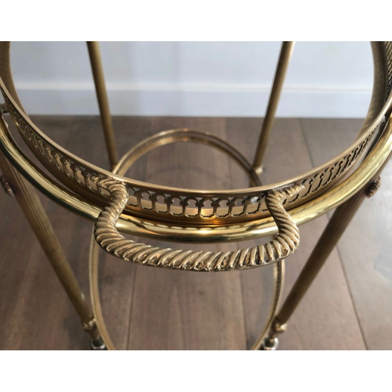 Neoclassical Style Oval Brass Drinks Trolley with Removable Top Tray by Maison Jansen, Circa 1940