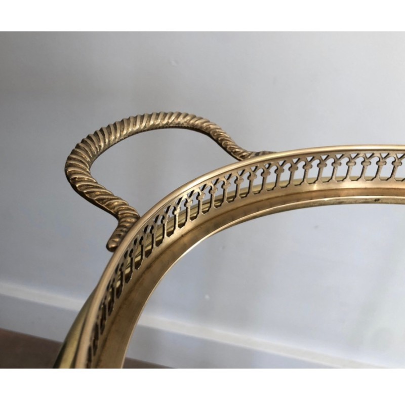 Neoclassical Style Oval Brass Drinks Trolley with Removable Top Tray by Maison Jansen, Circa 1940