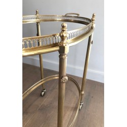 Table Roulante Ovale de Style Néoclassique en Laiton à Plateau Supérieur Amovible de la Maison Jansen, Vers 1940