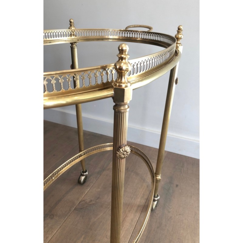 Table Roulante Ovale de Style Néoclassique en Laiton à Plateau Supérieur Amovible de la Maison Jansen, Vers 1940