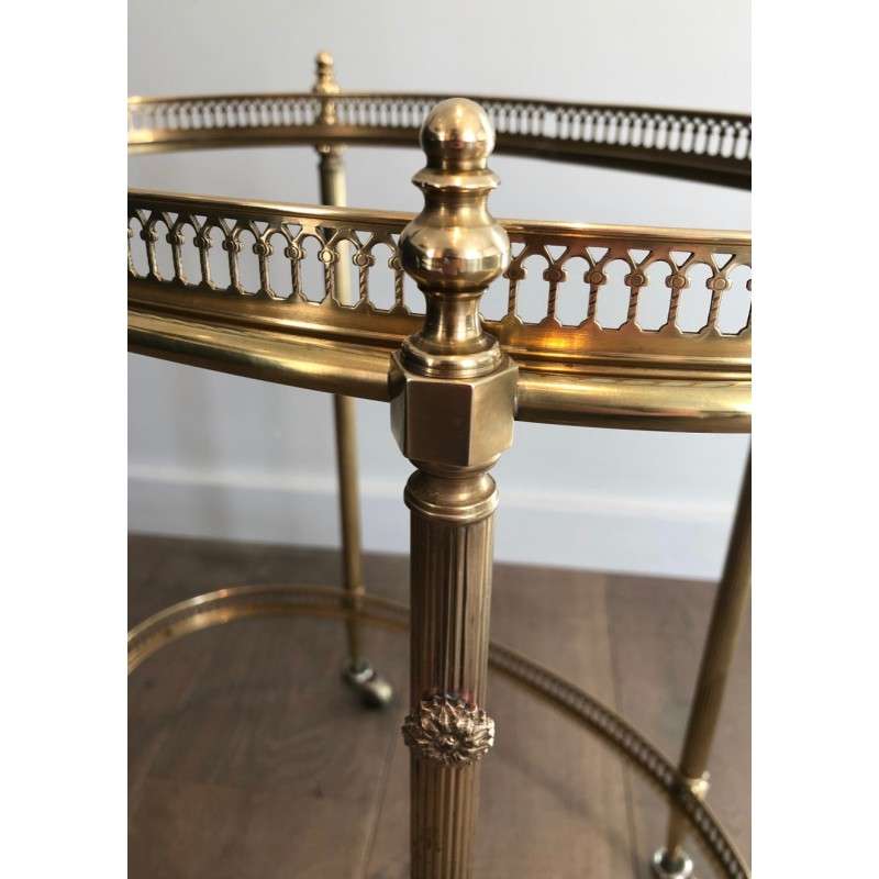 Table Roulante Ovale de Style Néoclassique en Laiton à Plateau Supérieur Amovible de la Maison Jansen, Vers 1940