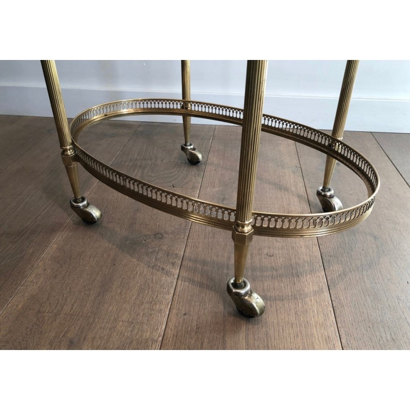 Neoclassical Style Oval Brass Drinks Trolley with Removable Top Tray by Maison Jansen, Circa 1940