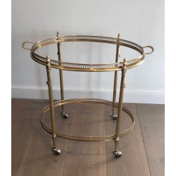 Neoclassical Style Oval Brass Drinks Trolley with Removable Top Tray by Maison Jansen, Circa 1940