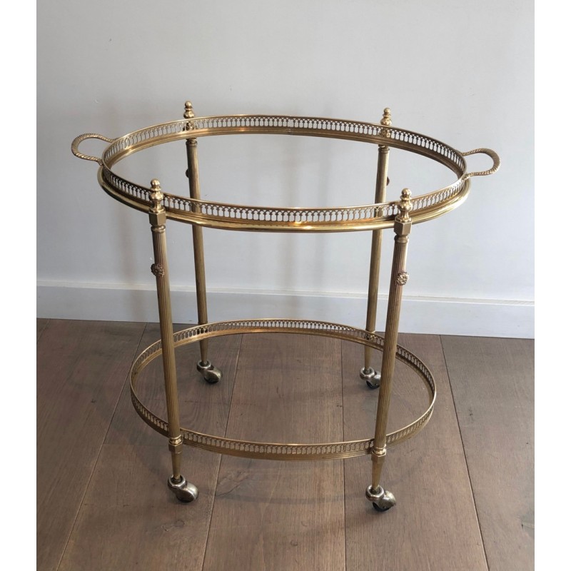 Neoclassical Style Oval Brass Drinks Trolley with Removable Top Tray by Maison Jansen, Circa 1940
