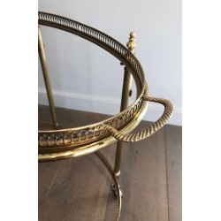 Neoclassical Style Oval Brass Drinks Trolley with Removable Top Tray by Maison Jansen, Circa 1940
