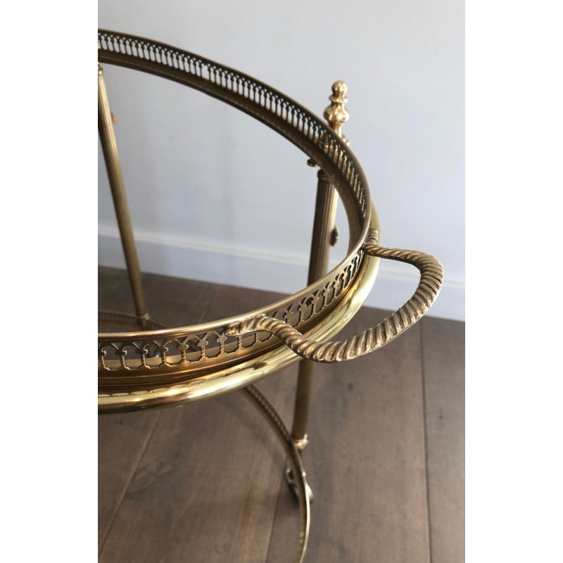 Neoclassical Style Oval Brass Drinks Trolley with Removable Top Tray by Maison Jansen, Circa 1940