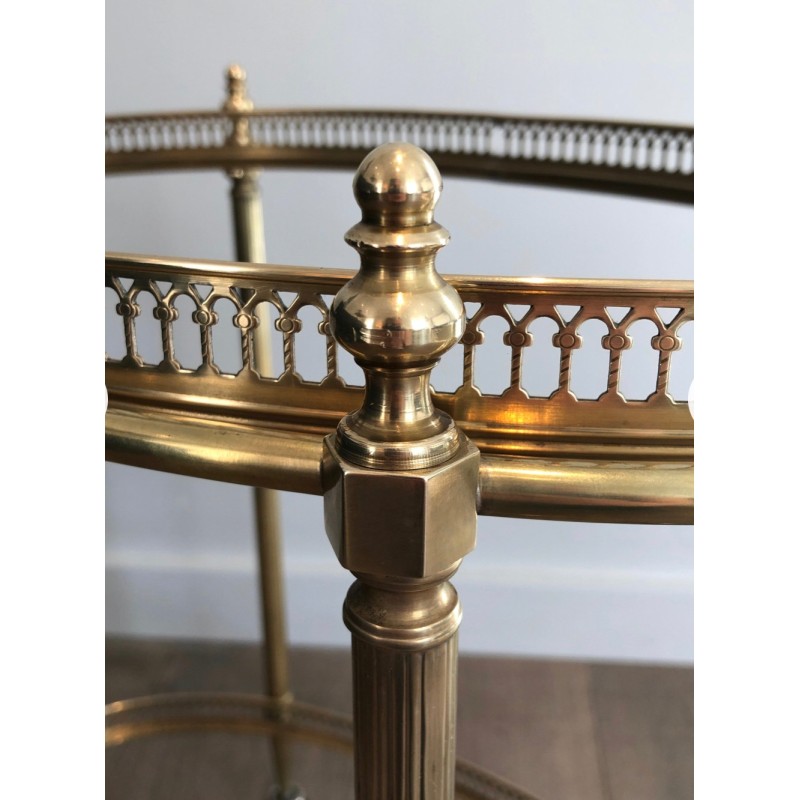 Table Roulante Ovale de Style Néoclassique en Laiton à Plateau Supérieur Amovible de la Maison Jansen, Vers 1940