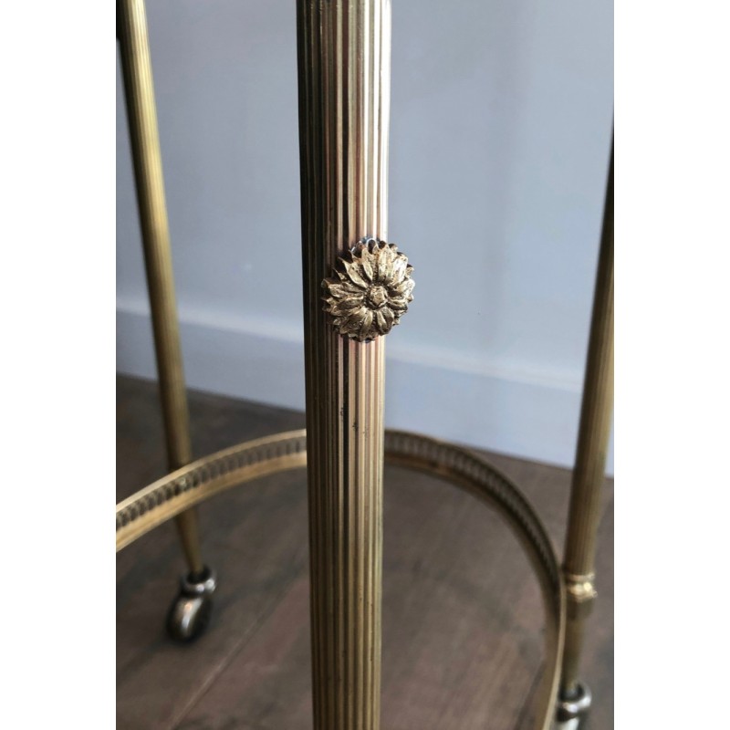 Neoclassical Style Oval Brass Drinks Trolley with Removable Top Tray by Maison Jansen, Circa 1940