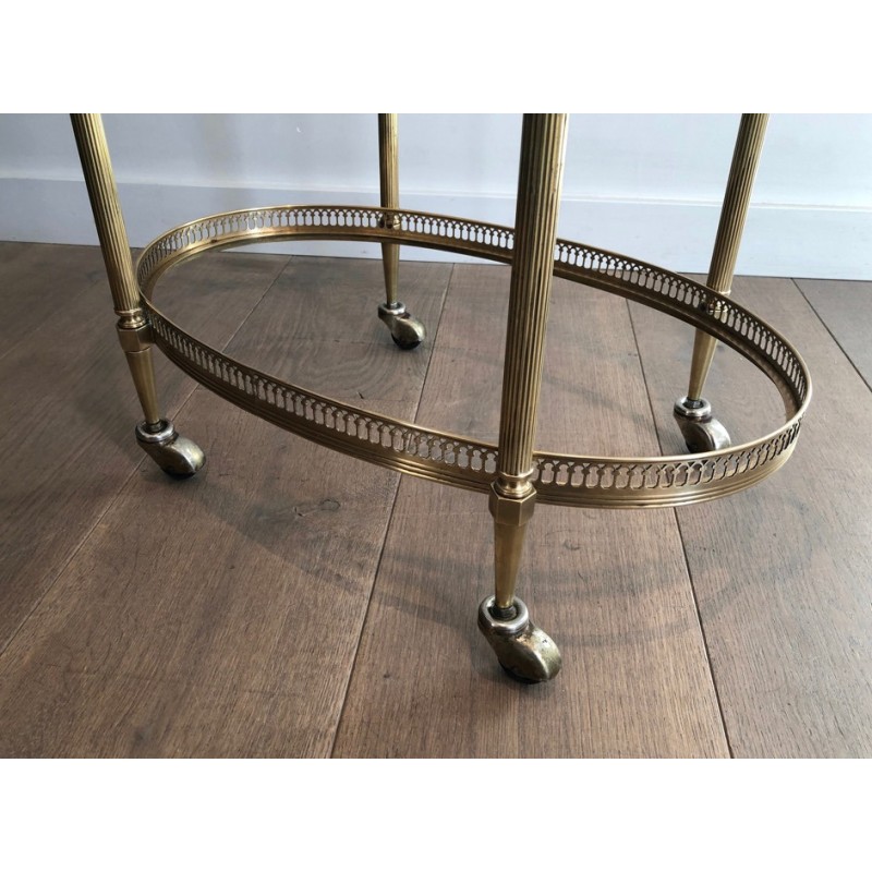 Neoclassical Style Oval Brass Drinks Trolley with Removable Top Tray by Maison Jansen, Circa 1940