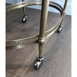 Neoclassical Style Oval Brass Drinks Trolley with Removable Top Tray by Maison Jansen, Circa 1940