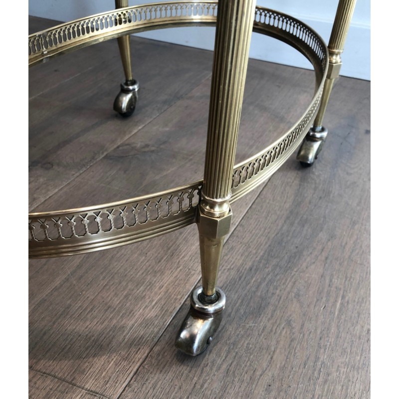 Neoclassical Style Oval Brass Drinks Trolley with Removable Top Tray by Maison Jansen, Circa 1940
