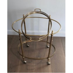 Neoclassical Style Oval Brass Drinks Trolley with Removable Top Tray by Maison Jansen, Circa 1940