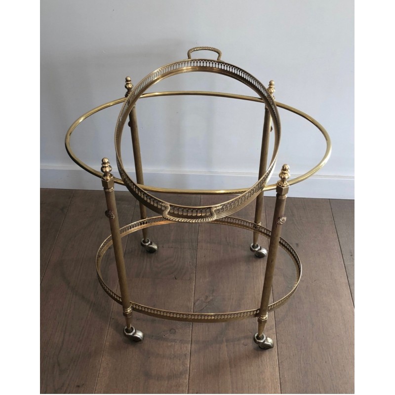 Neoclassical Style Oval Brass Drinks Trolley with Removable Top Tray by Maison Jansen, Circa 1940