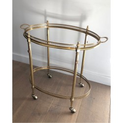 Neoclassical Style Oval Brass Drinks Trolley with Removable Top Tray by Maison Jansen, Circa 1940