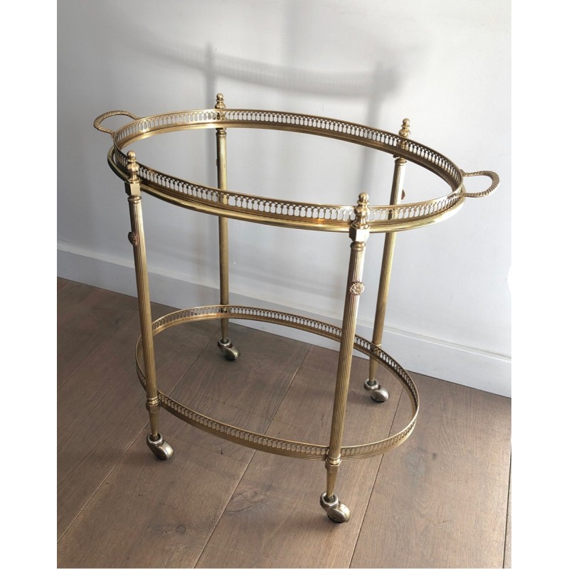 Neoclassical Style Oval Brass Drinks Trolley with Removable Top Tray by Maison Jansen, Circa 1940