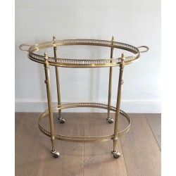 Table Roulante Ovale de Style Néoclassique en Laiton à Plateau Supérieur Amovible de la Maison Jansen, Vers 1940