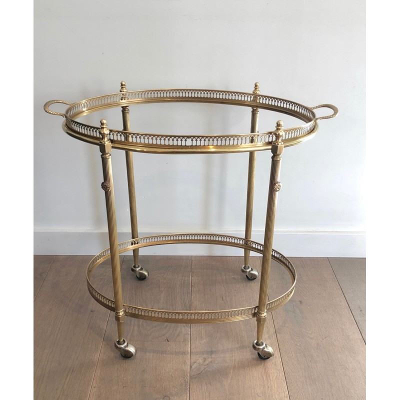 Neoclassical Style Oval Brass Drinks Trolley with Removable Top Tray by Maison Jansen, Circa 1940