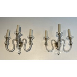 Paire d'Appliques en Cristal de Murano à Trois Bras | Travail Italien, vers 1940