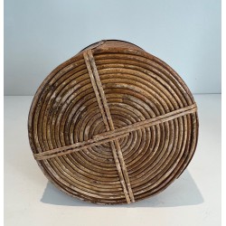 Rattan and Brass Wastebasket in the Style of Gabriela Crespi, Italian Work, Circa 1970