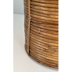 Rattan and Brass Wastebasket in the Style of Gabriela Crespi, Italian Work, Circa 1970