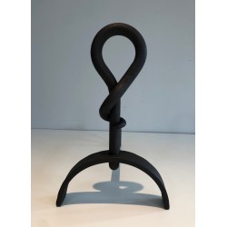 Pair of Cast Iron and Wrought Iron Andirons, French Work, Circa 1940