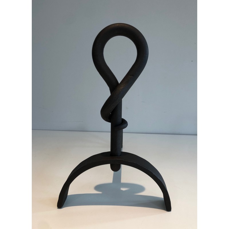 Pair of Cast Iron and Wrought Iron Andirons, French Work, Circa 1940